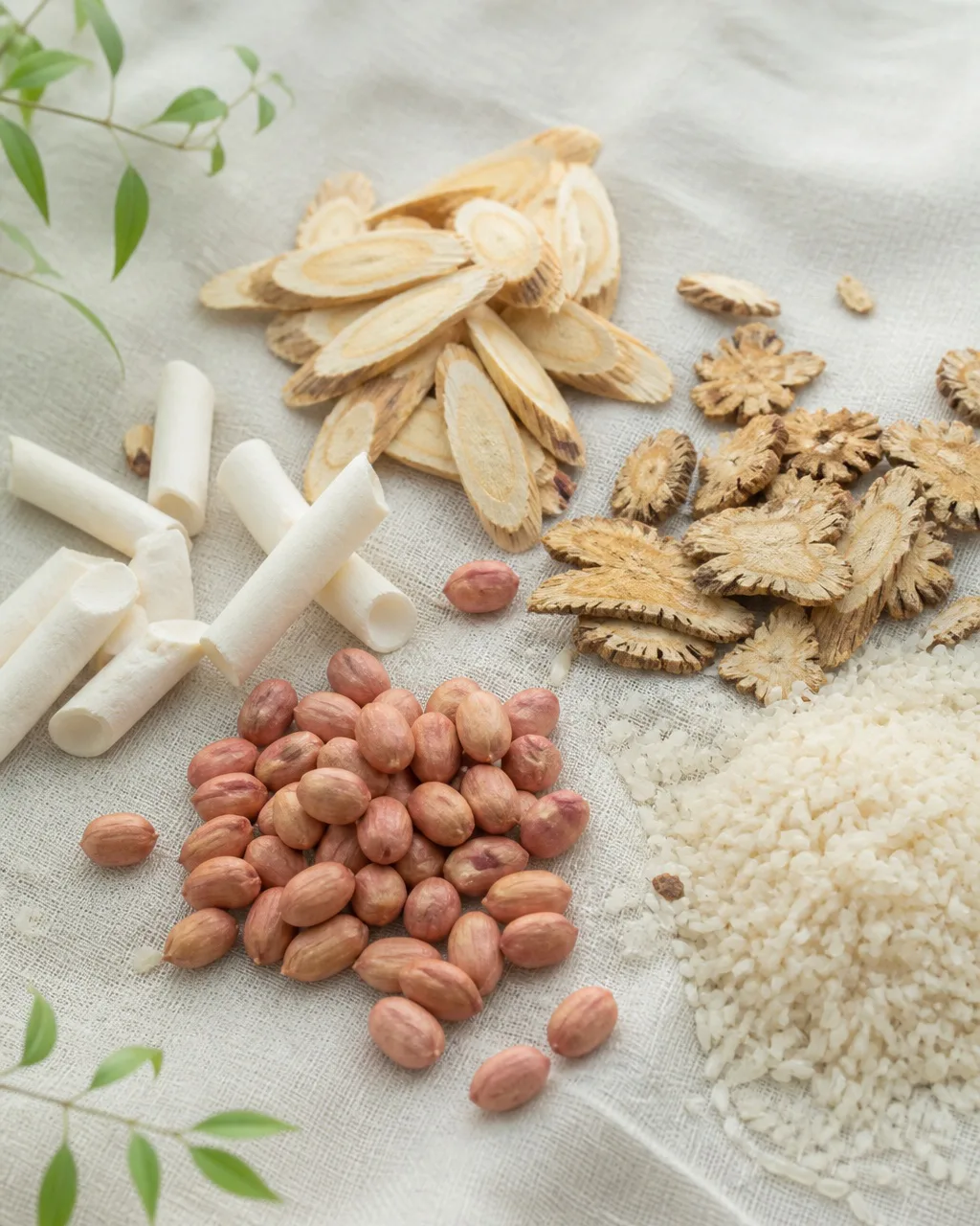 Astragalus, Bupleurum, rice paper pith, peanuts, and rice ingredients