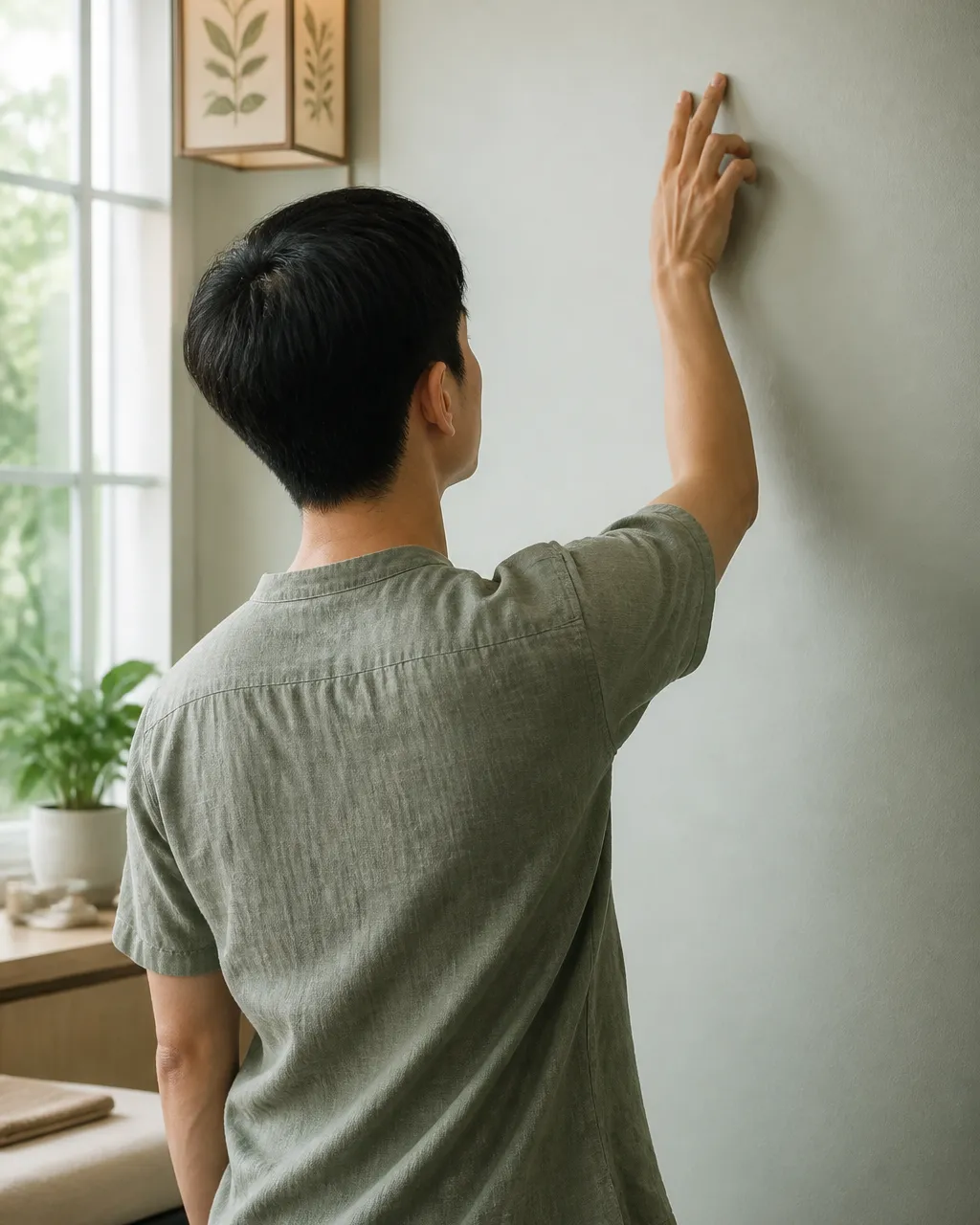 Finger-walk stretch up a wall for frozen shoulder at PULSE TCM