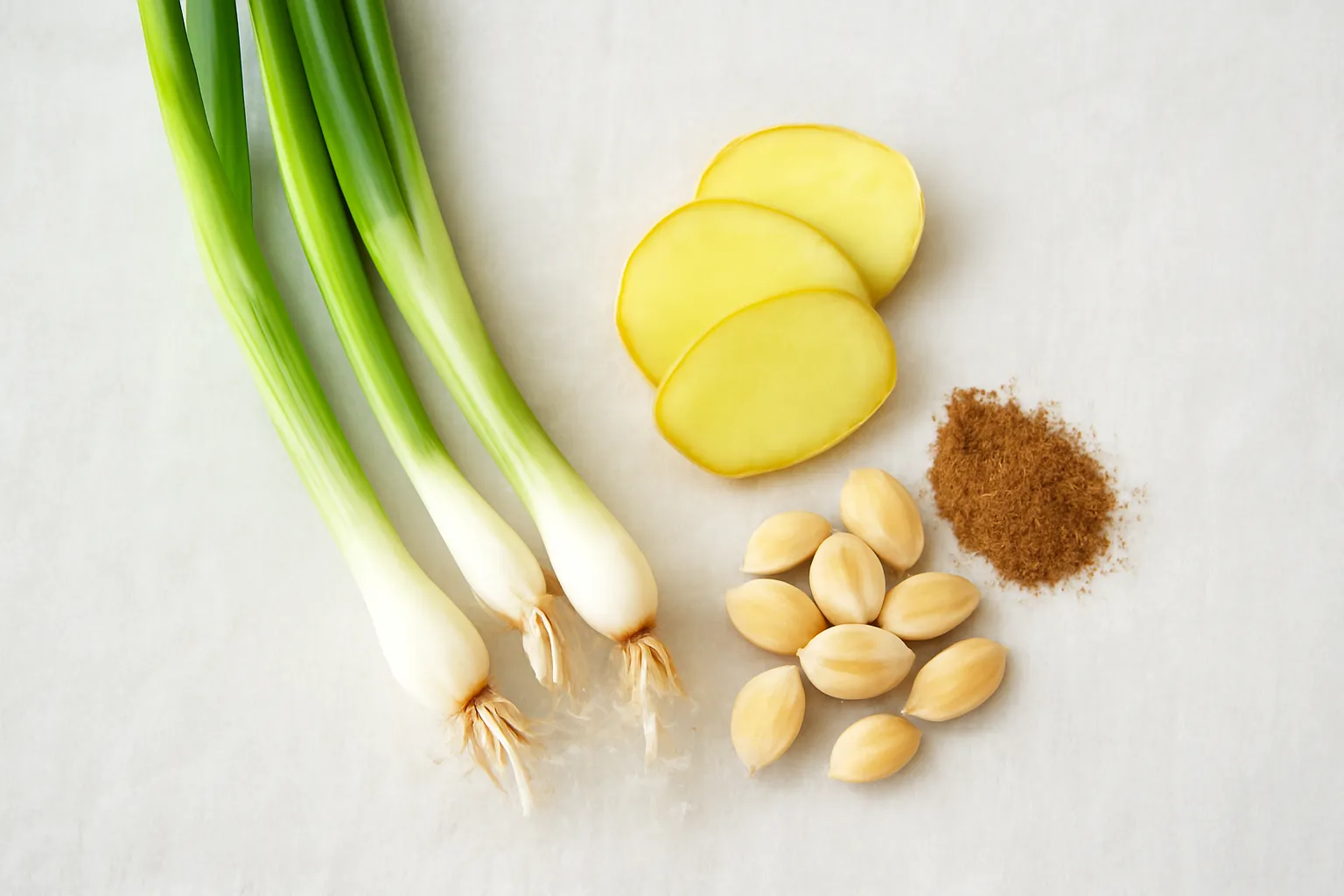Spring onion, ginger, and apricot kernels for soup at PULSE TCM