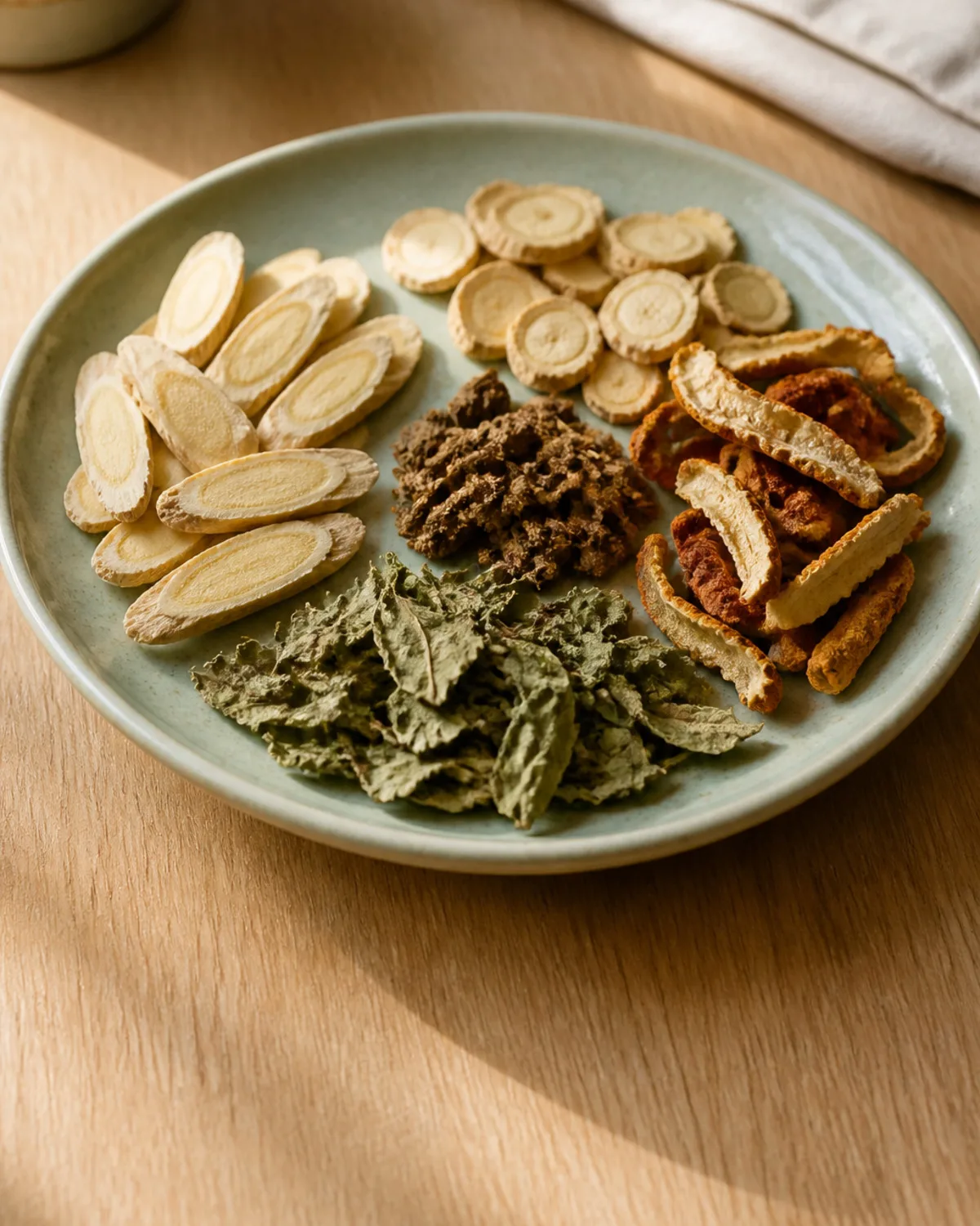 Dried Huang Qi, American ginseng, Yuan Zhi, Chen Pi, and Huo Xiang for post-viral fatigue tea