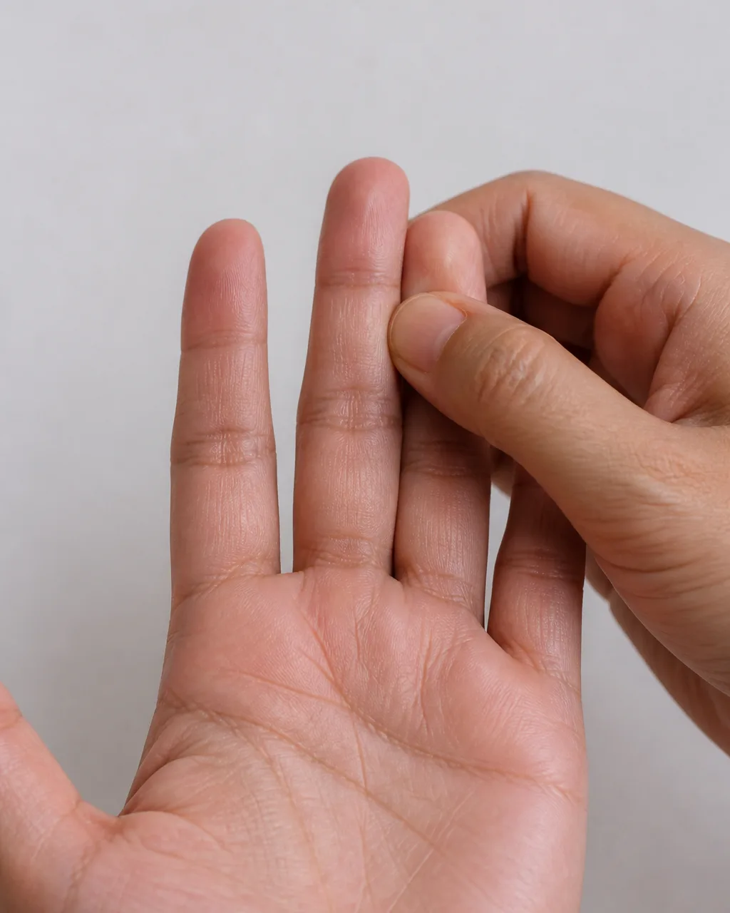 Fingers massaging a finger crease for Si Feng acupressure
