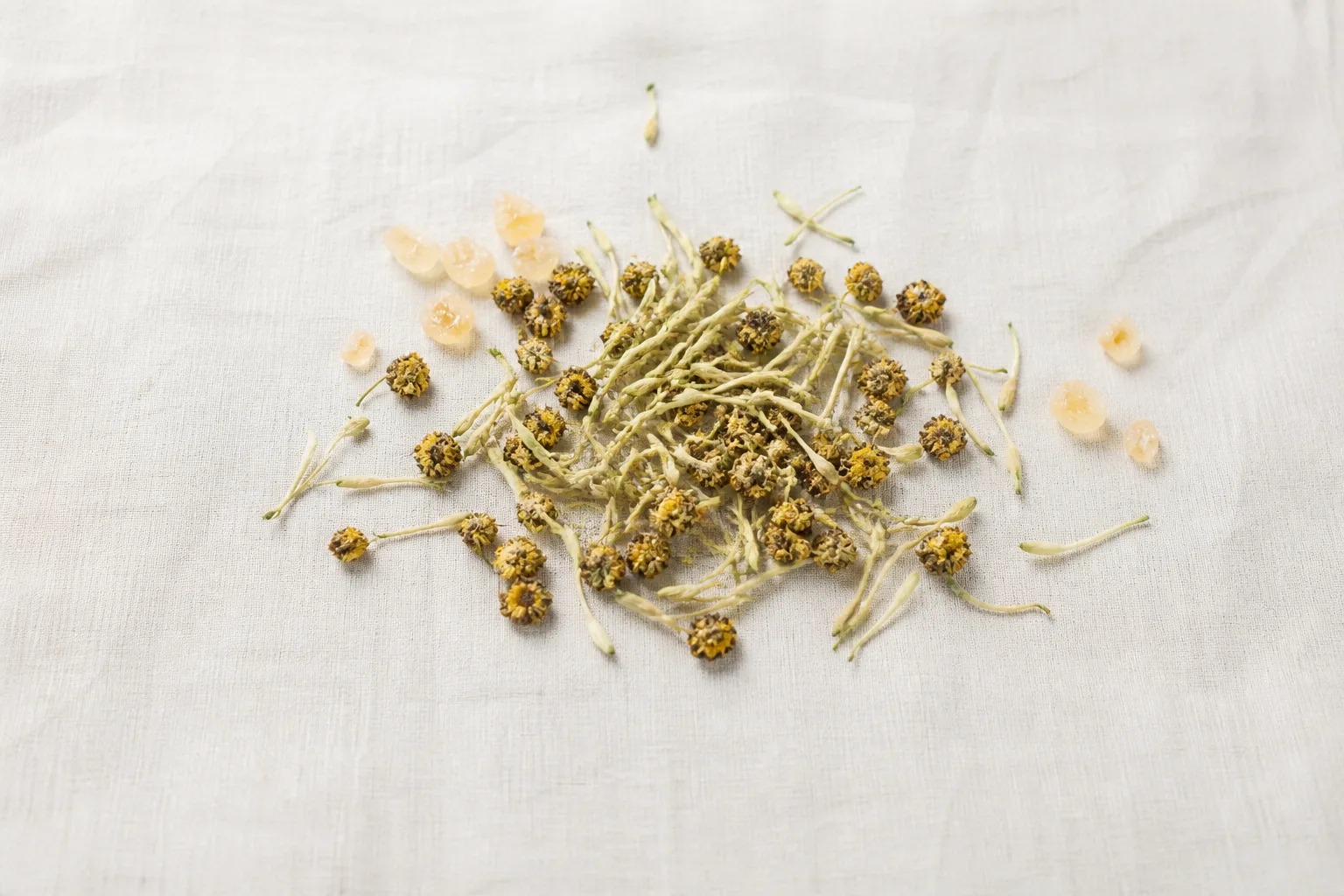 Dried Japanese honeysuckle, wild chrysanthemum, and rock sugar for tea at PULSE TCM