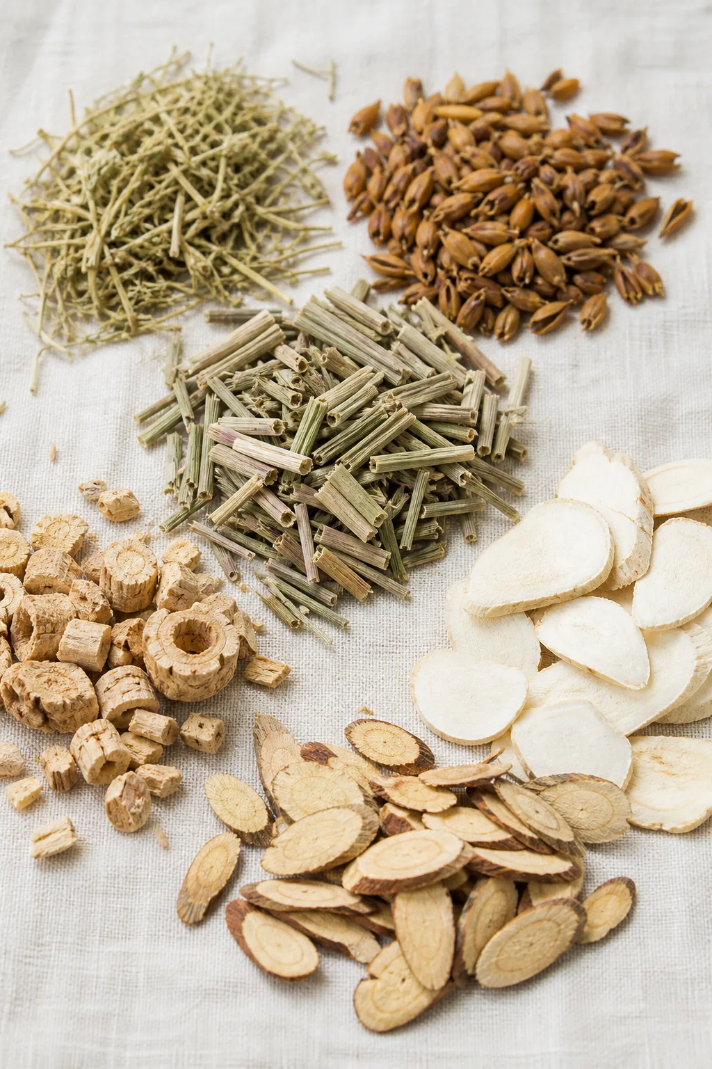 Dried honeysuckle, forsythia, and clearing herbs for paediatric decoction at PULSE TCM