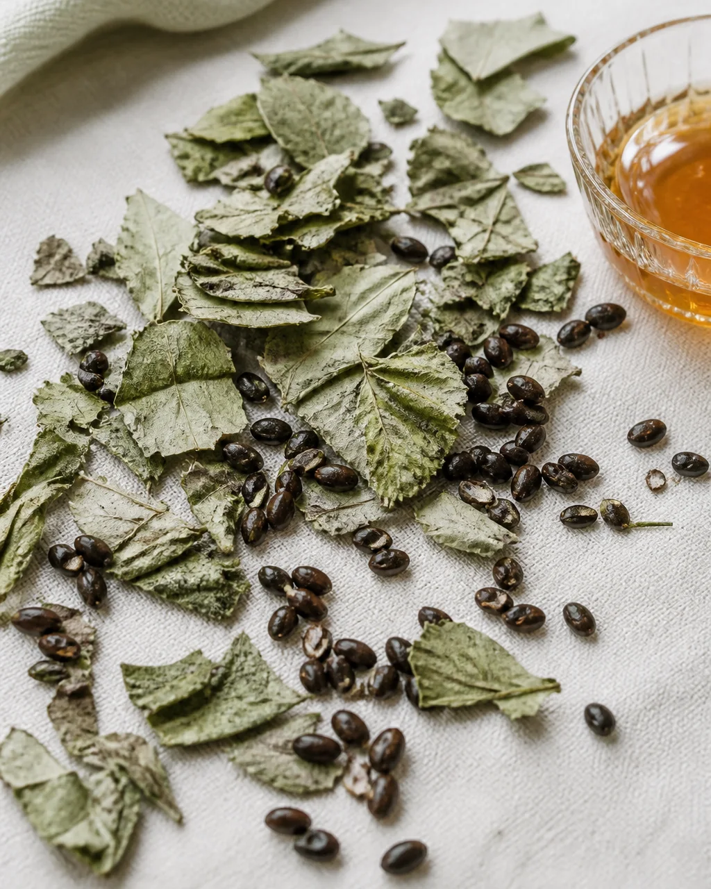 Dried lotus leaf pieces and cassia seeds for tea at PULSE TCM