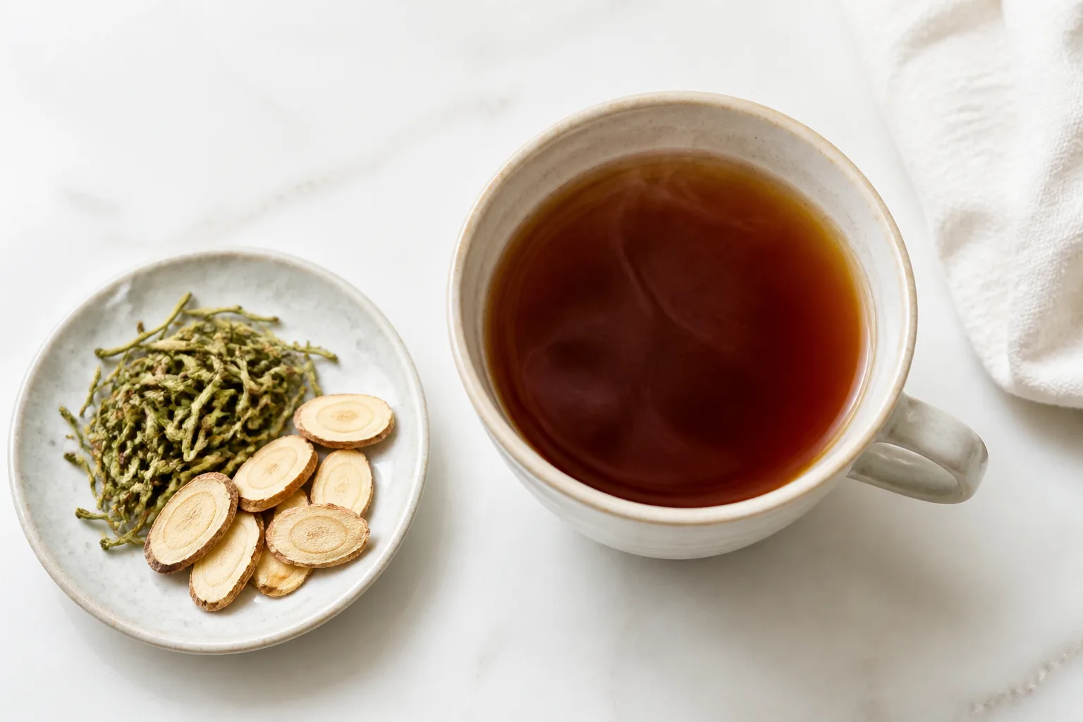 Cup of Lotus Plumulae tea with licorice root