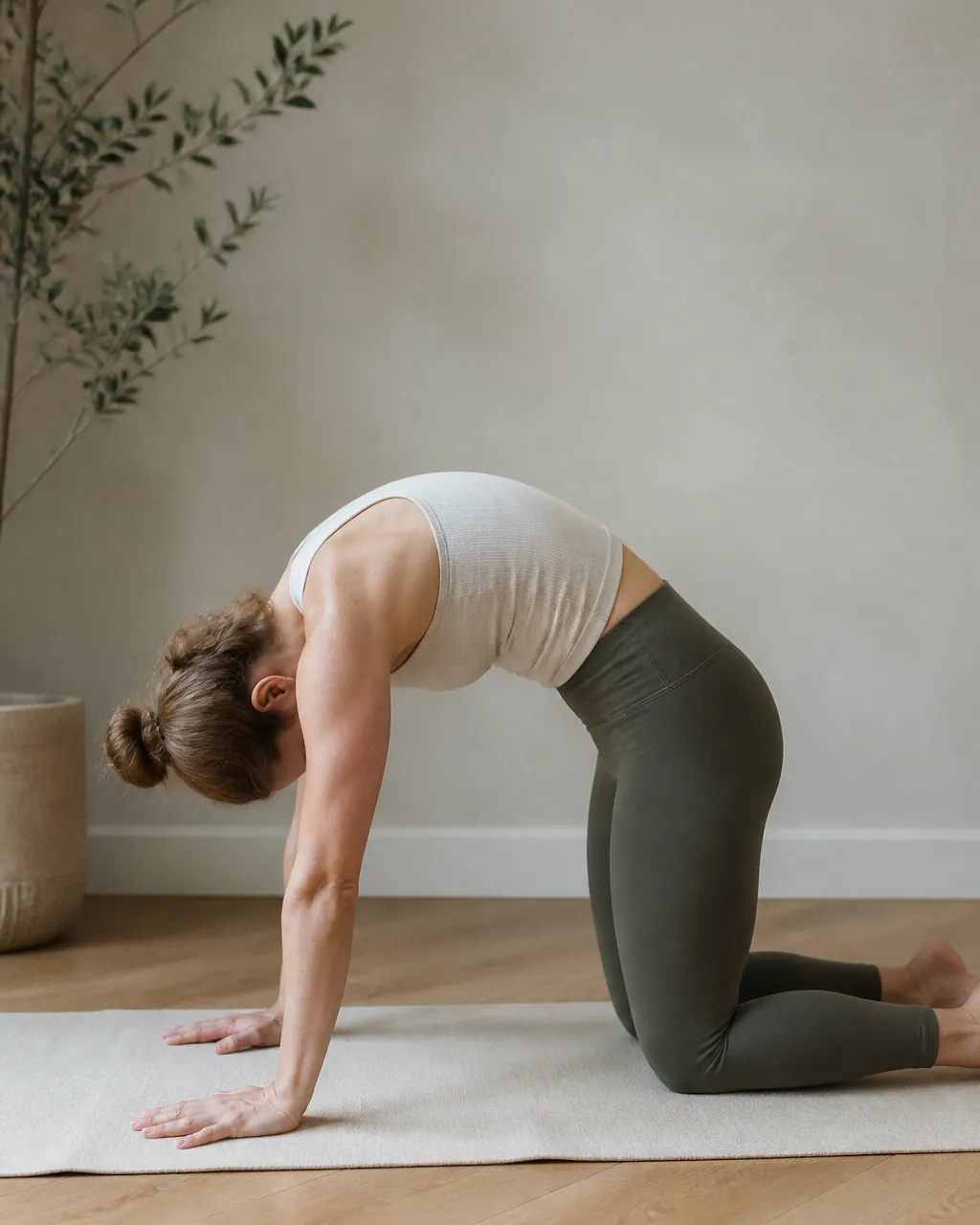 Person on hands and knees doing Cat-Cow stretch for the lower back