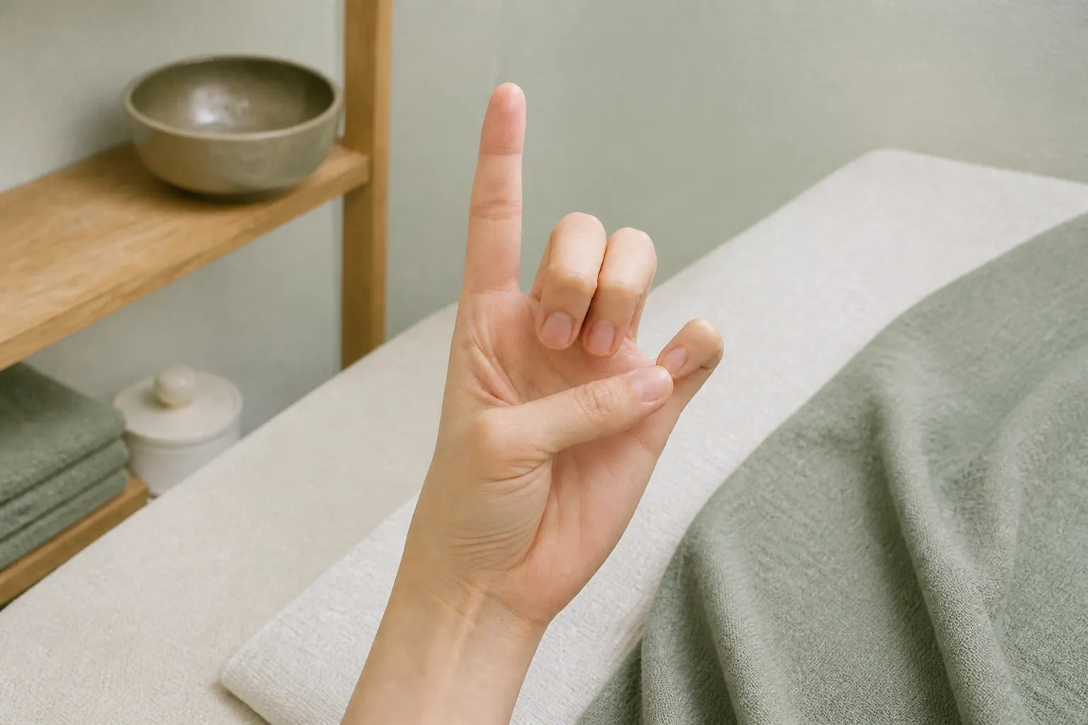 Opposition stretch touching thumb to little finger for mommy wrist at PULSE TCM