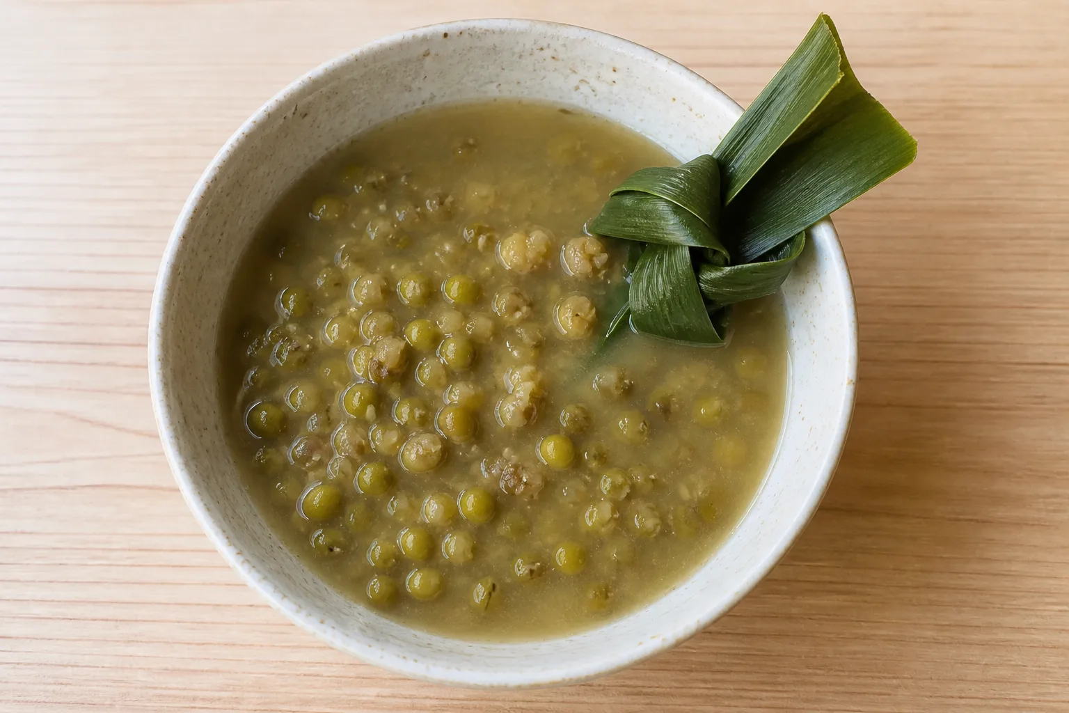 Bowl of mung bean soup with pandan