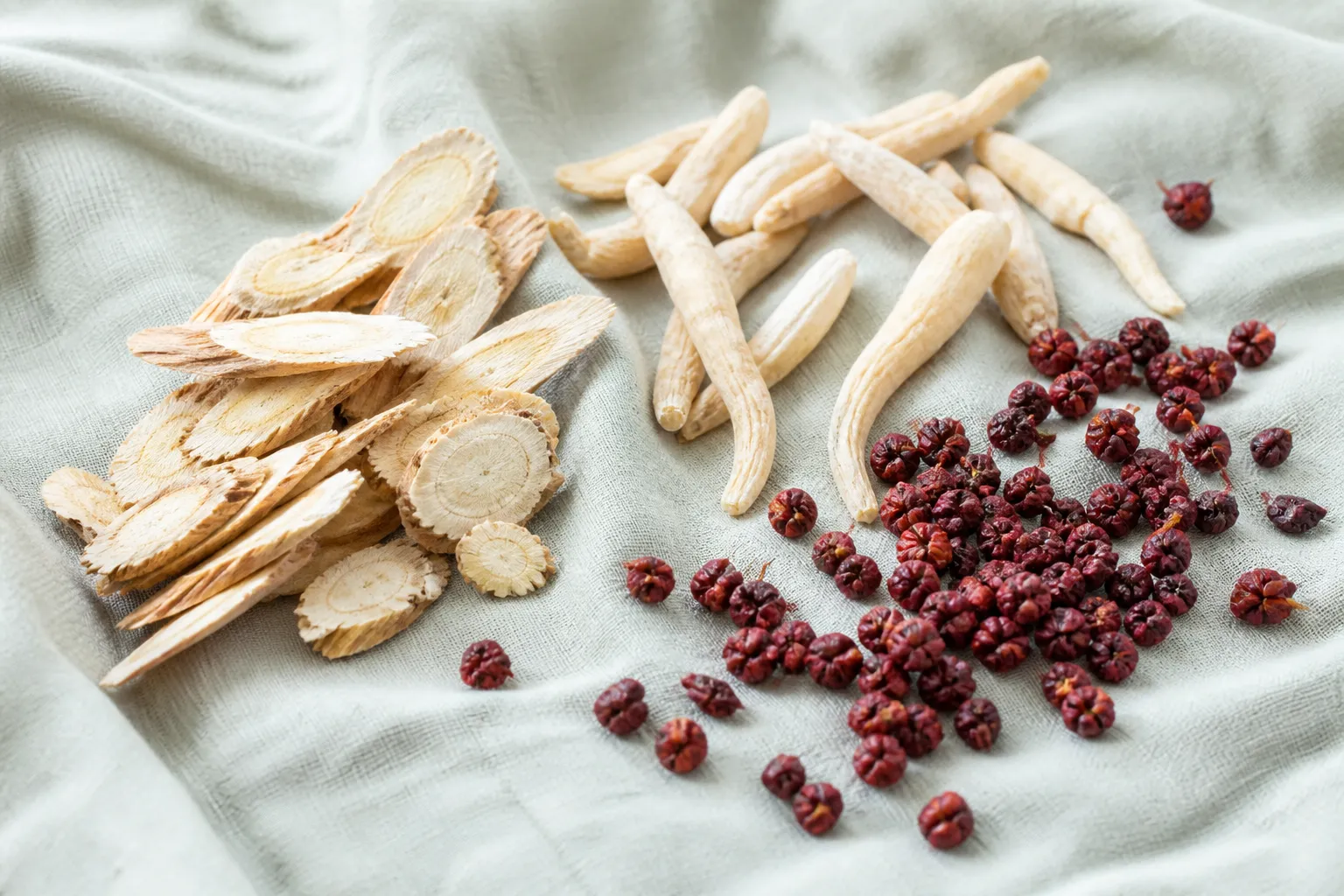 Dried Dang Shen, Mai Dong, and Wu Wei Zi for Sheng Mai Yin tea at PULSE TCM
