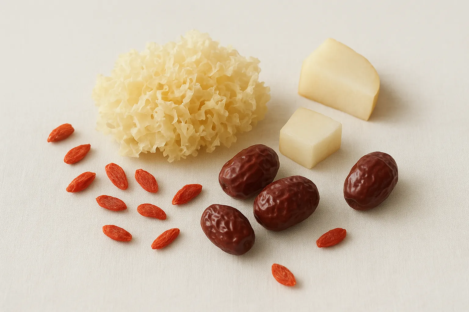 Dried snow fungus, pear, goji, and red dates for soup at PULSE TCM
