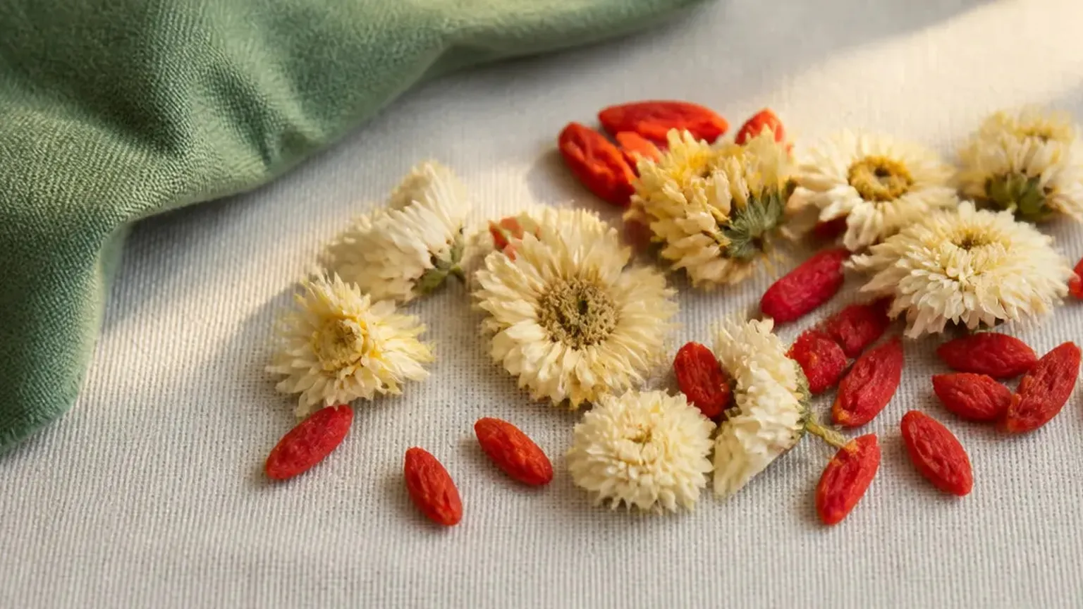 Dried white chrysanthemum and wolfberries for tea at PULSE TCM