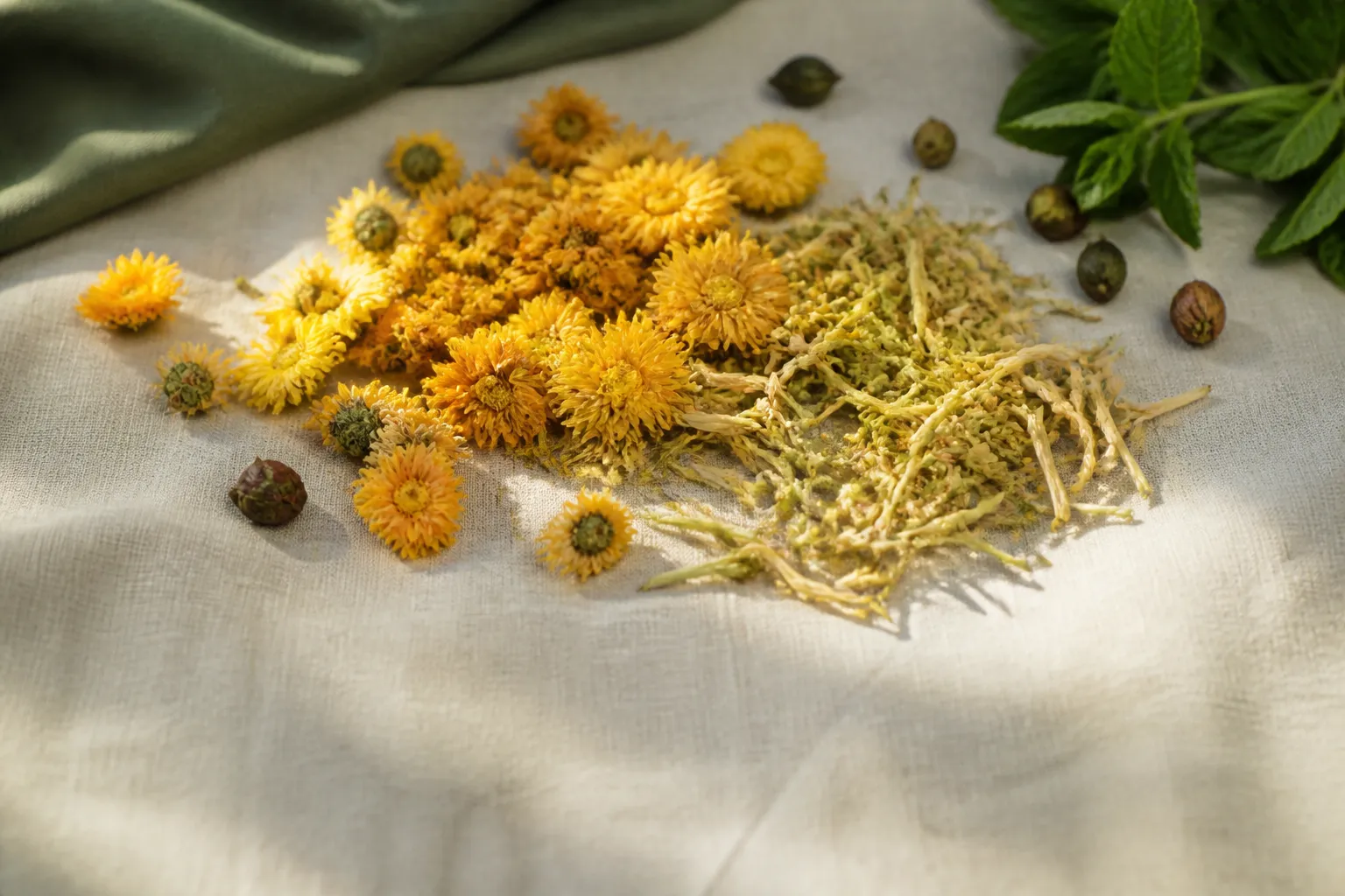 Dried yellow chrysanthemum and honeysuckle for tea at PULSE TCM