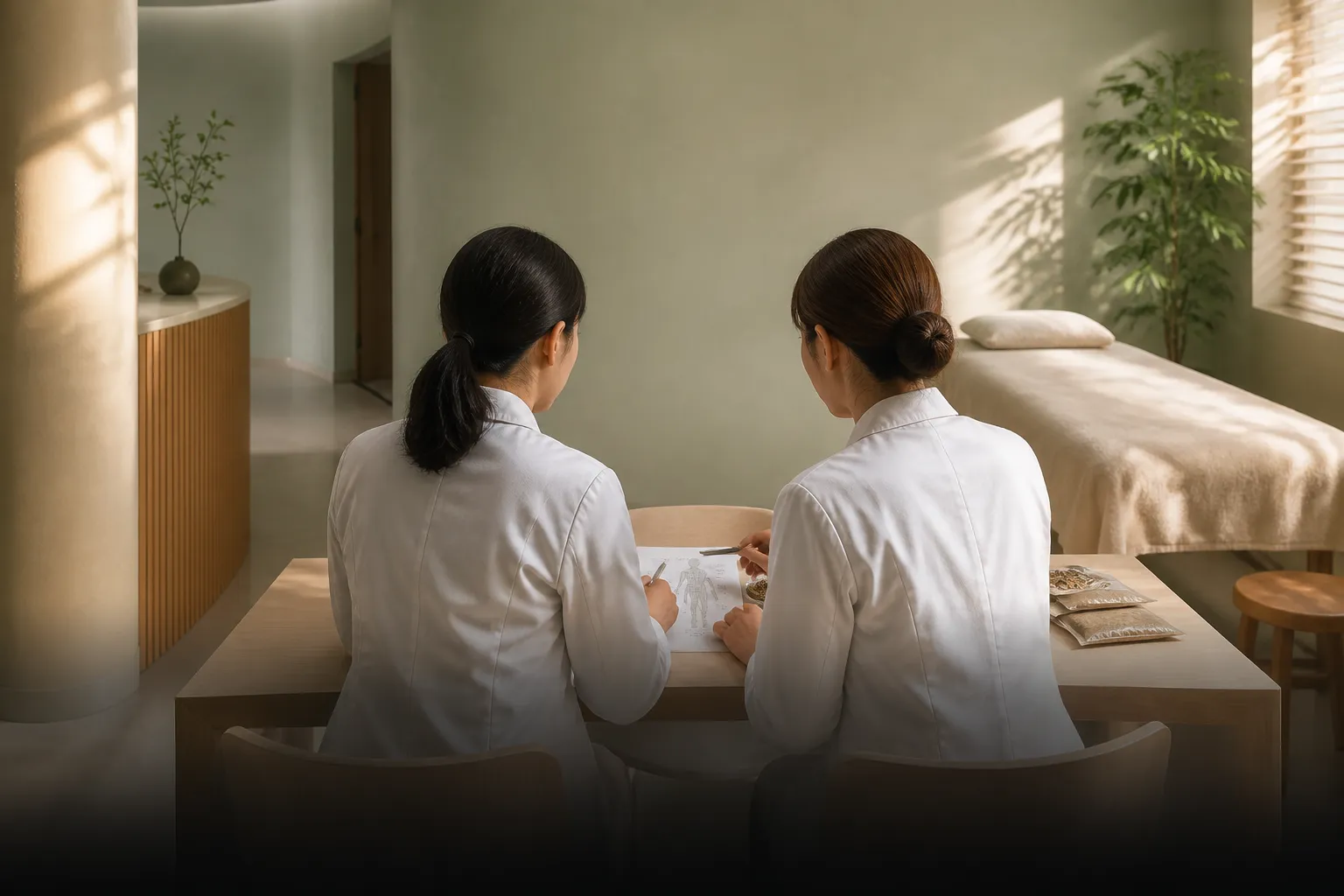 TCM colleagues reviewing a case in a PULSE clinic room