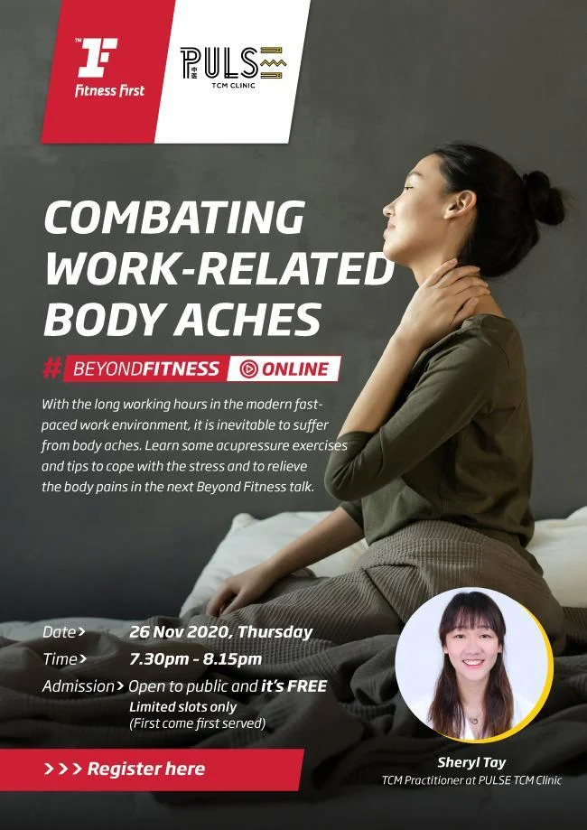 Common Work-Related Pain & Stress, and Acupoints Exercises to relieve it at a PULSE TCM corporate session