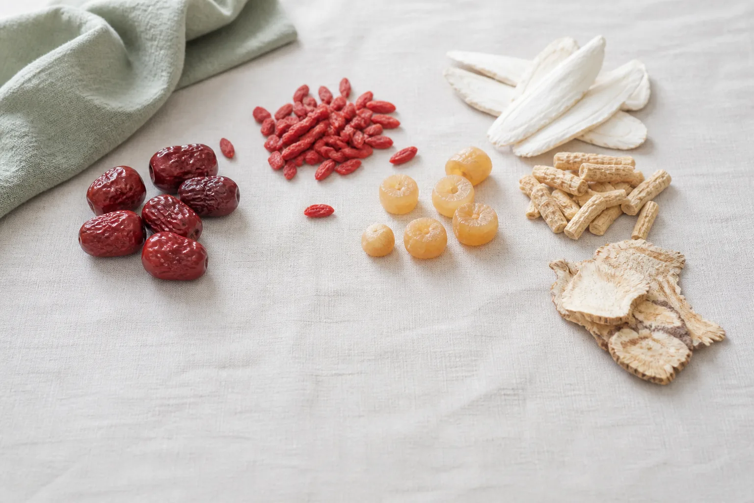 Dried red dates, goji, scallops, and Chinese herbs for steamboat broth