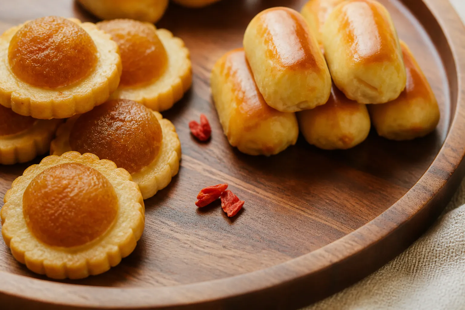 Pineapple tarts on a wooden tray for CNY foods calories at PULSE TCM