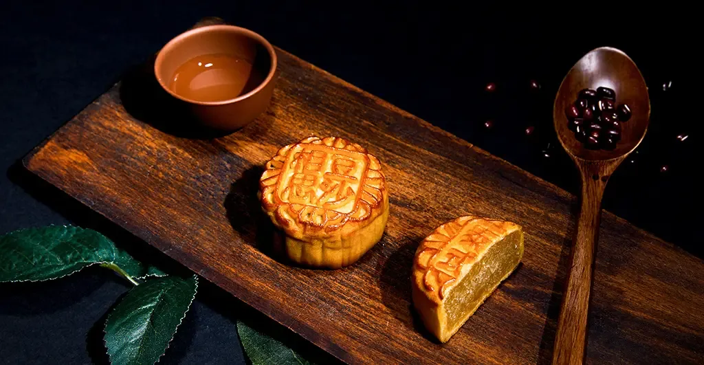 Red bean mooncakes with tea and adzuki beans for healthier Mid-Autumn portions