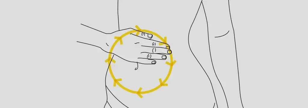 Clockwise abdominal massage covering Qi Hai and Guan Yuan