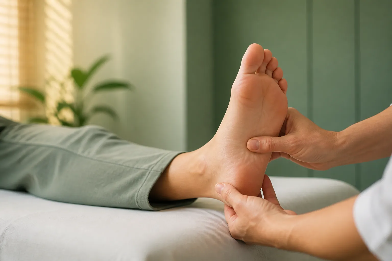 Physician assessing a sore heel for heel pain at PULSE TCM