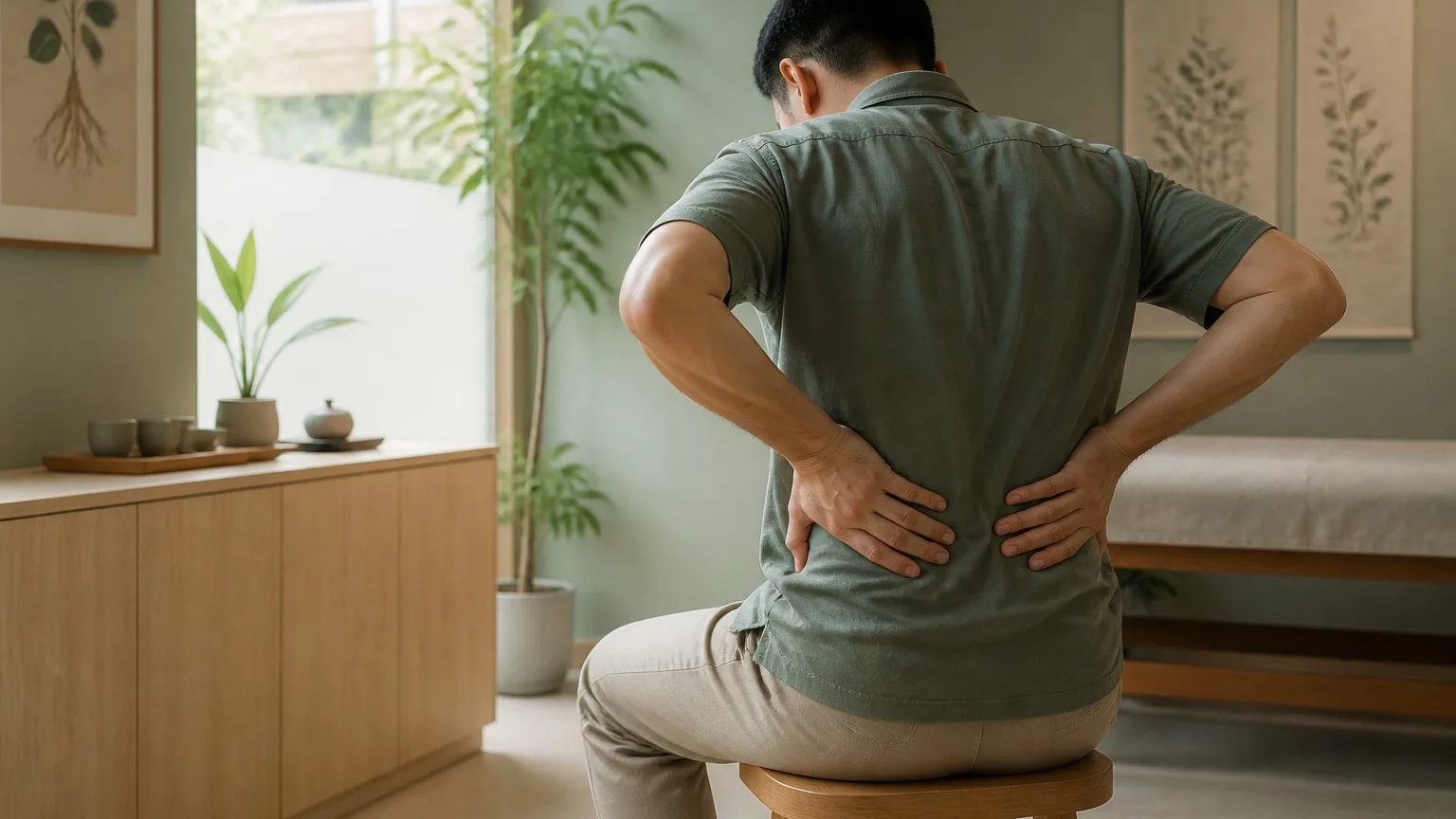 Hands warming the lower back for Kidney Yang men's health care at PULSE TCM