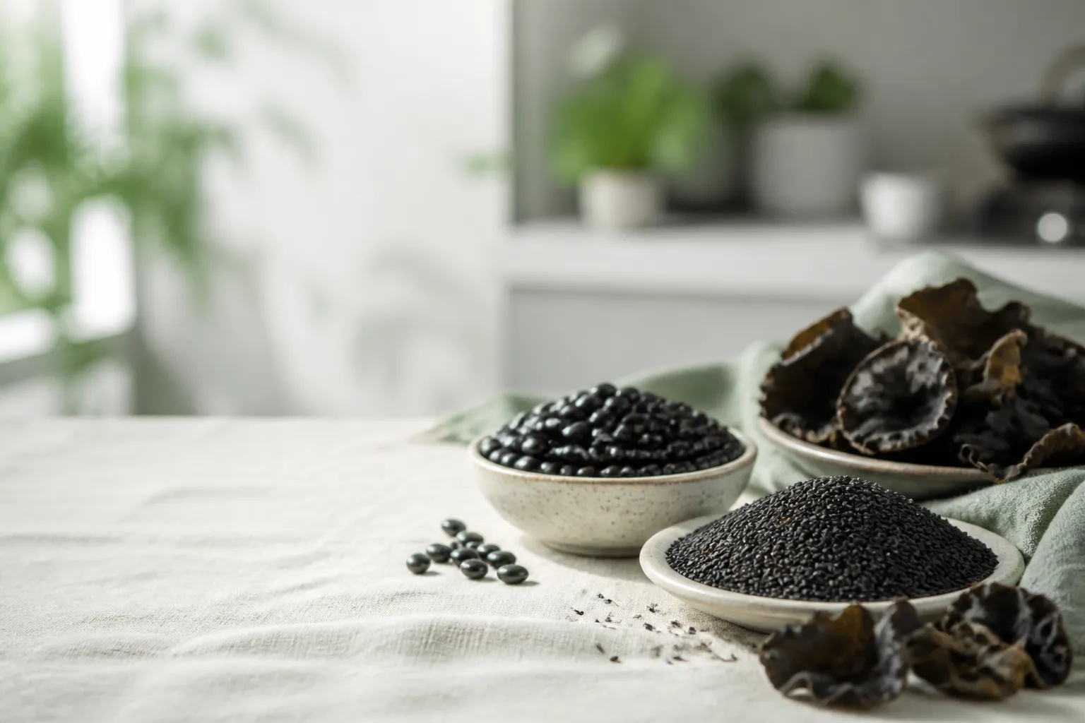 Black beans, black sesame, and black fungus for Kidney postpartum hair support