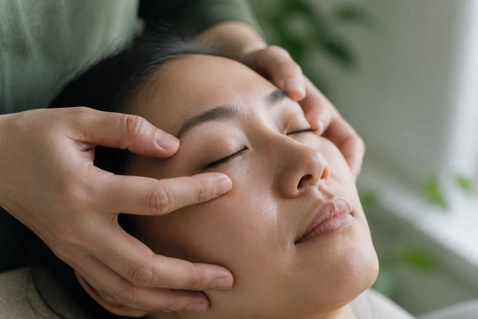 Light temple and under-eye massage for dark eye circles