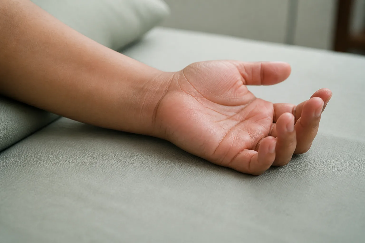 Palm-side wrist crease where carpal tunnel median-nerve load often sits