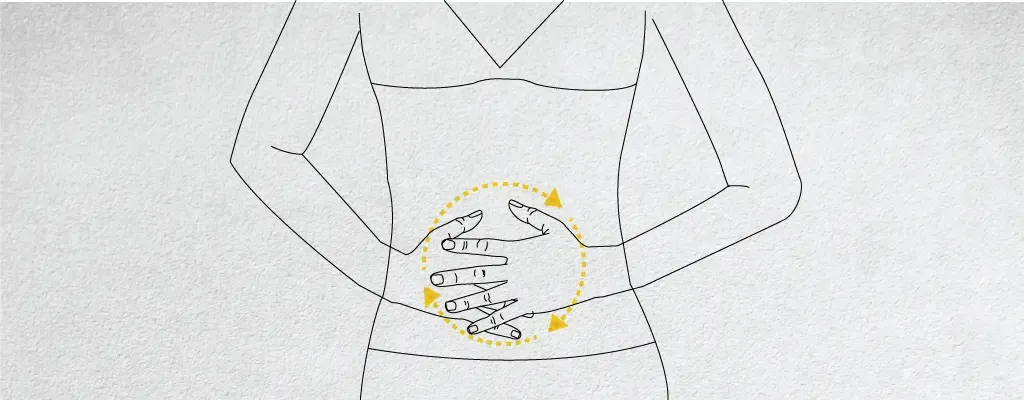 Line diagram of clockwise circles around the navel