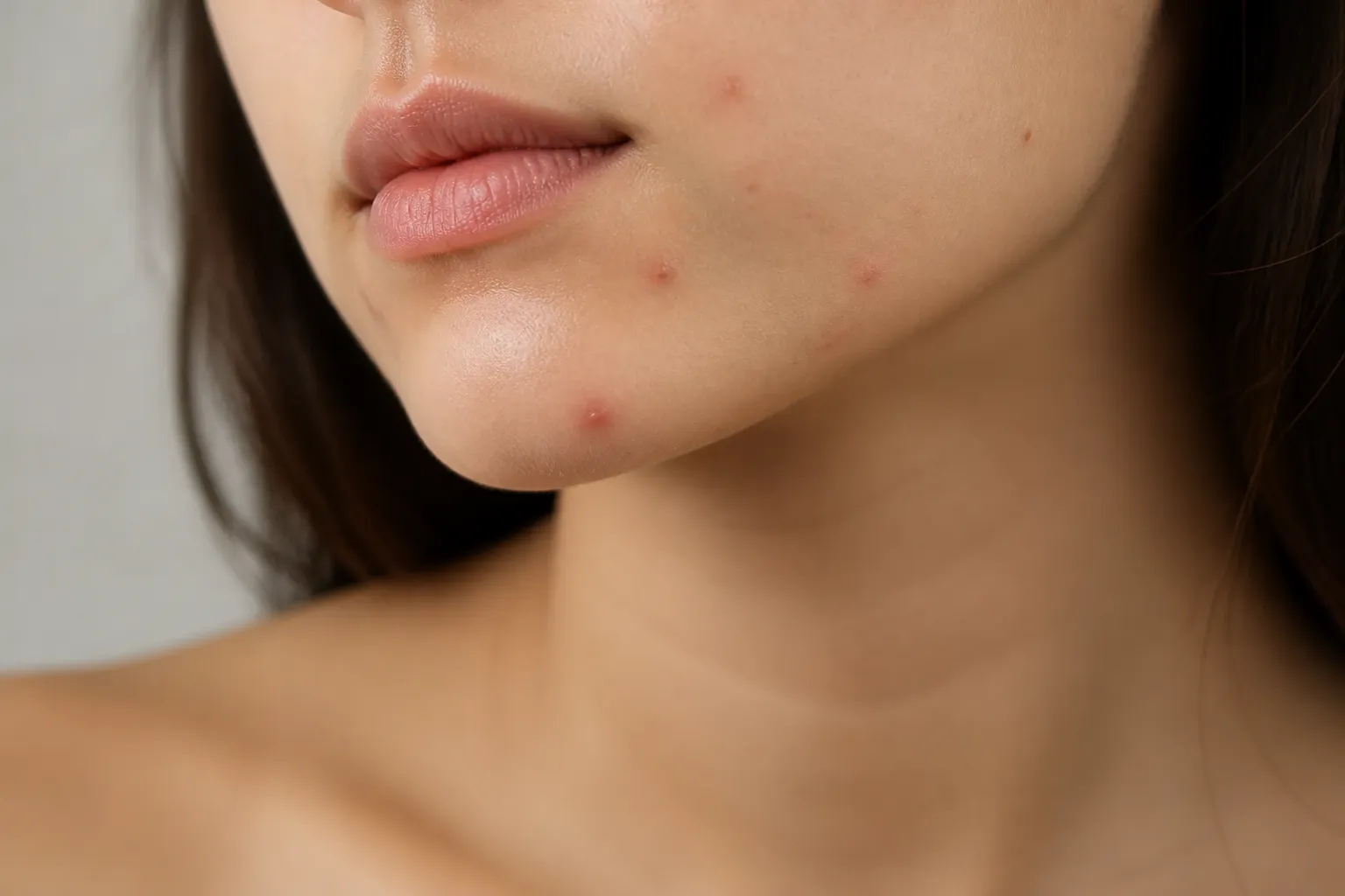 Adult jawline with mild redness during a TCM acne consult at PULSE TCM