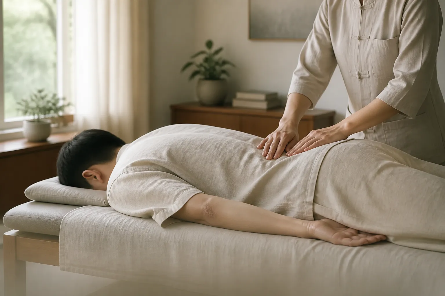 Physician treating lower back pain at PULSE TCM