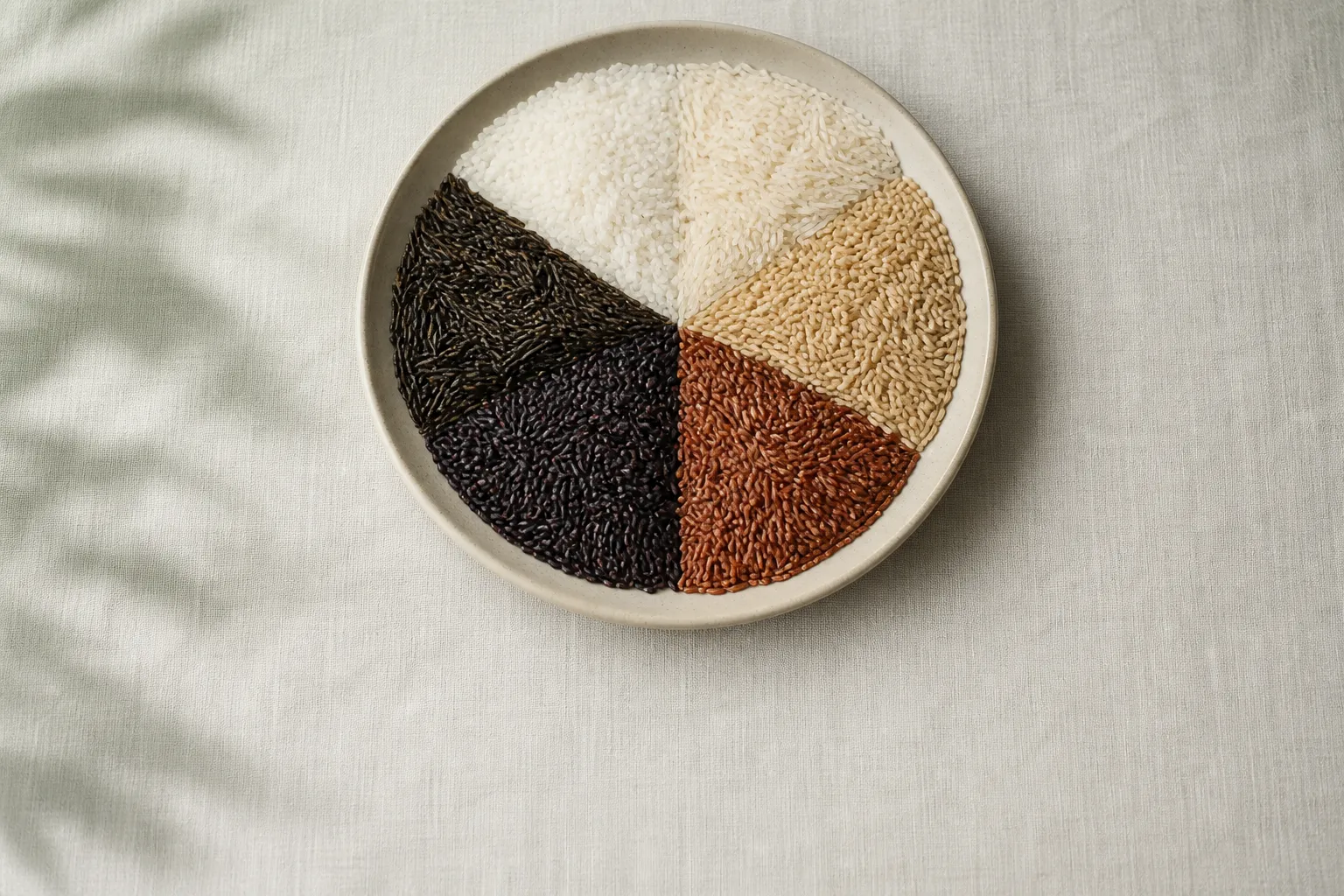 Six types of rice in wedges on a round plate at PULSE TCM