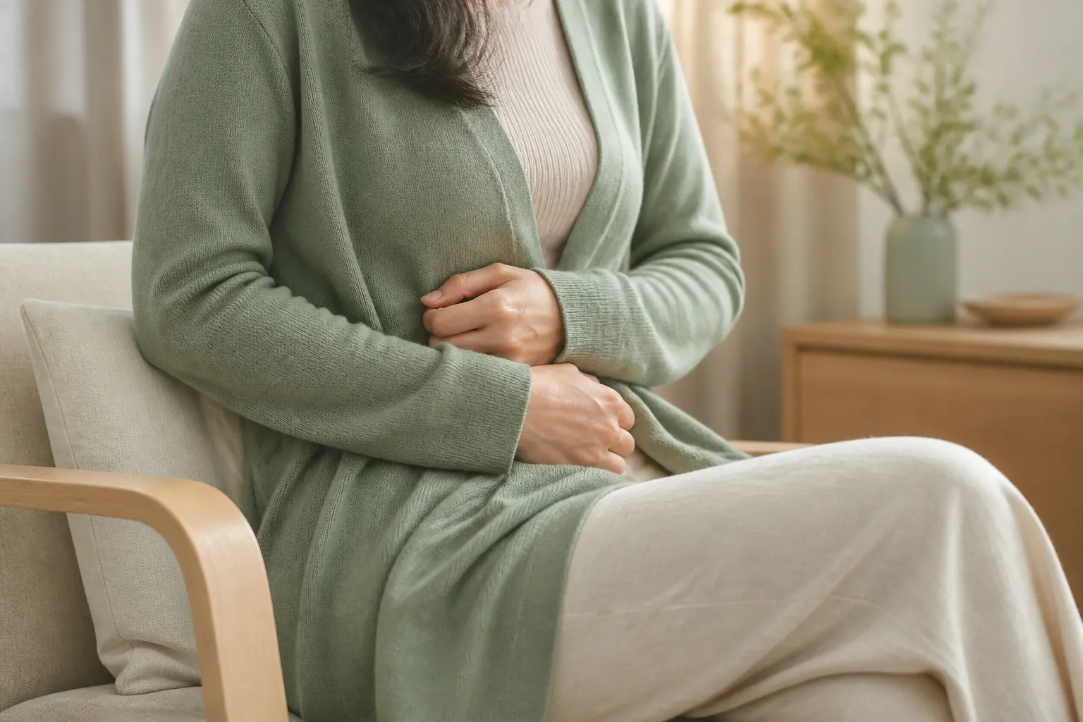 Cardigan wrapped over the lower abdomen for Gong Han cold womb care