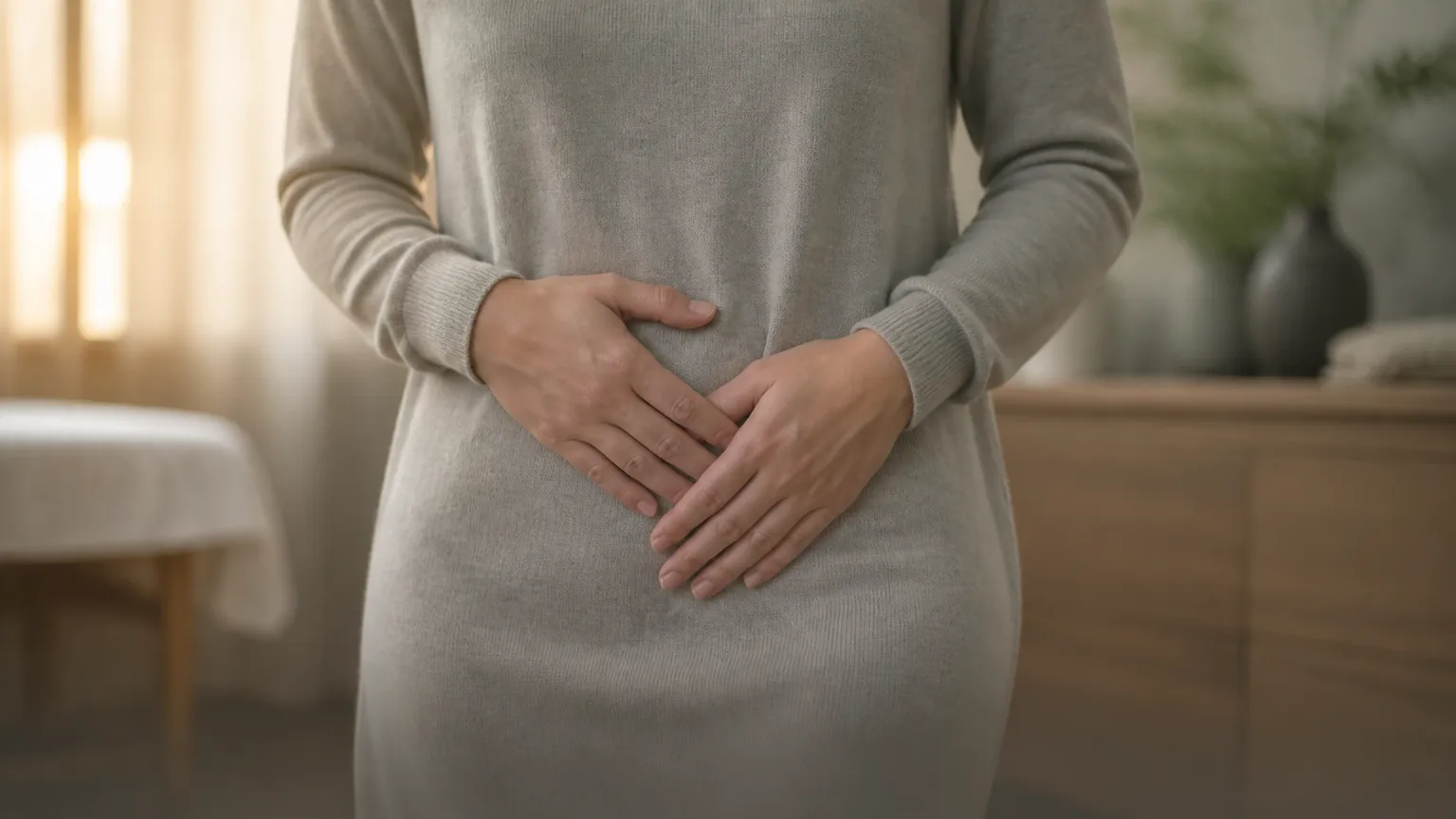 Hands on the lower abdomen for cold womb care at PULSE TCM