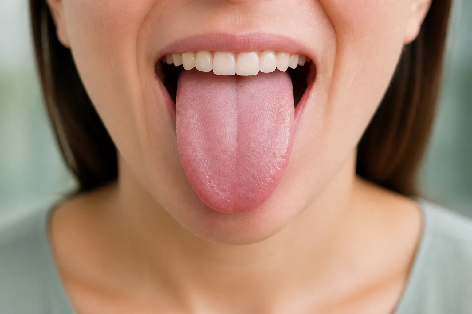 Close-up of a tongue during TCM tongue diagnosis at PULSE TCM