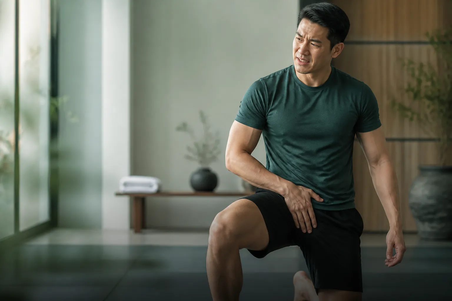 Athlete mid-training pause under load, showing sports performance need