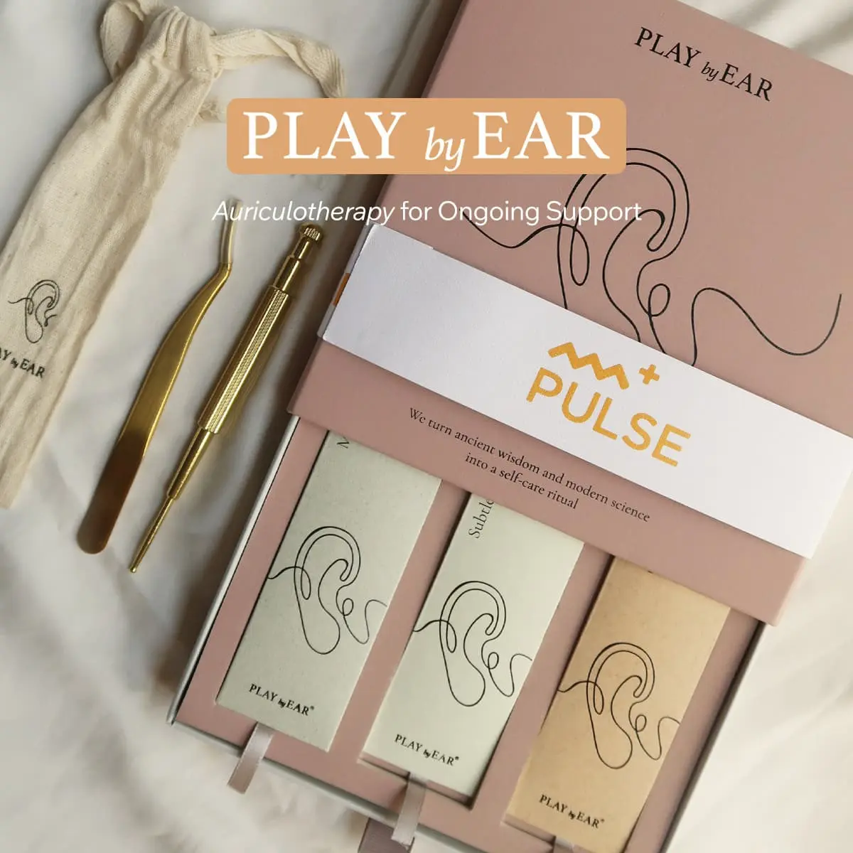 PLAY byEAR auriculotherapy kit with ear seeds and tweezers