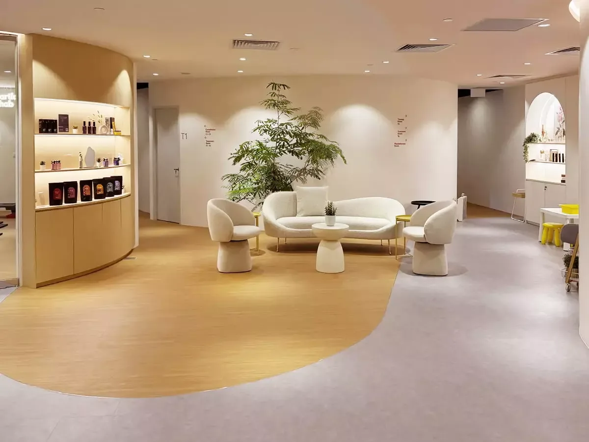 Reception and product shelving inside PULSE Woodleigh clinic