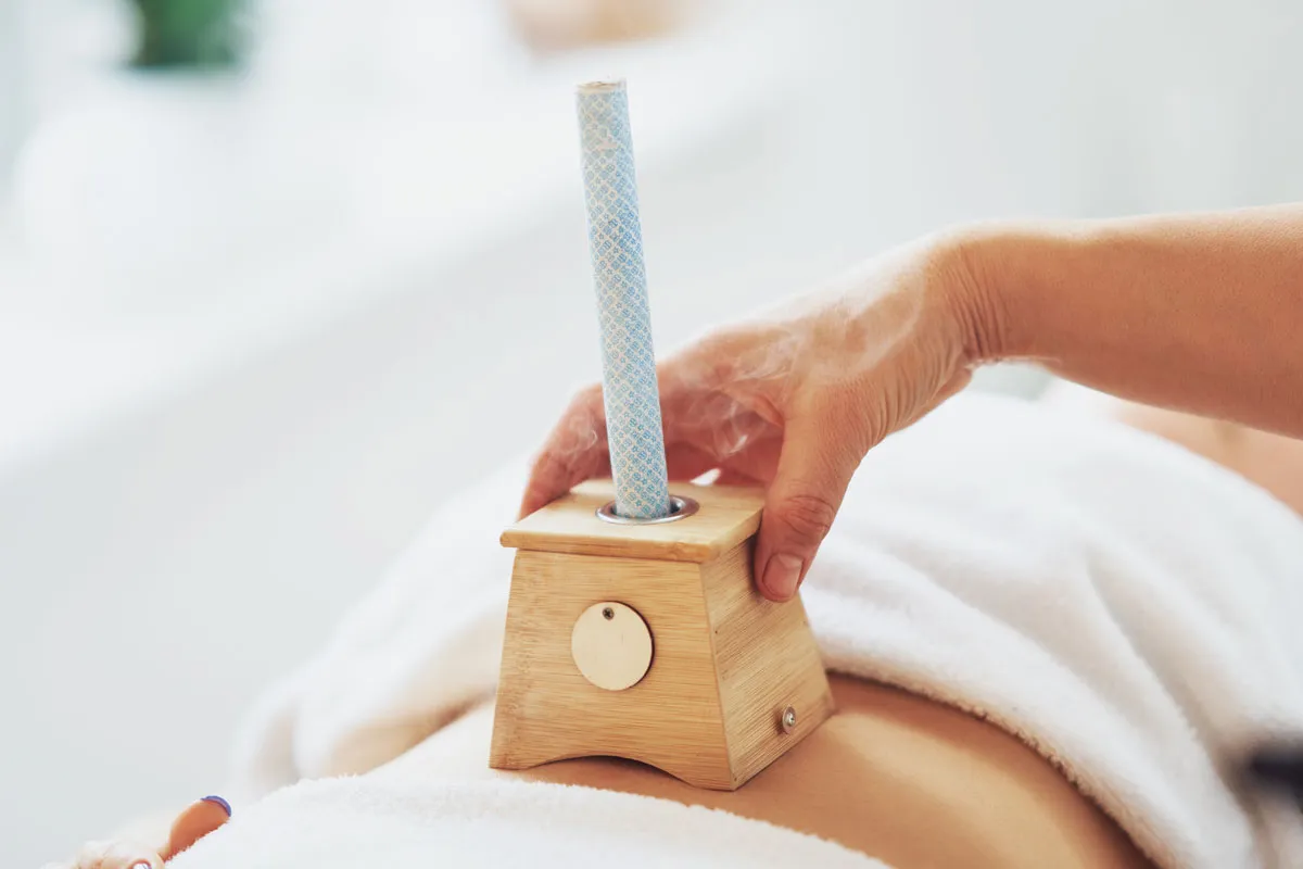 Moxibustion used when indicated in facial and skin care