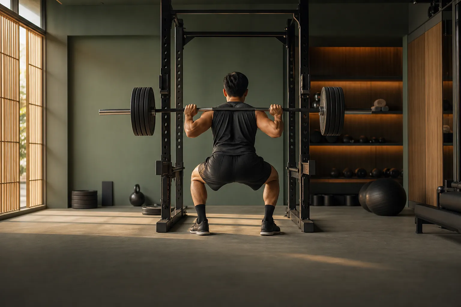 Athlete squatting in a gym for sports enhancement at PULSE