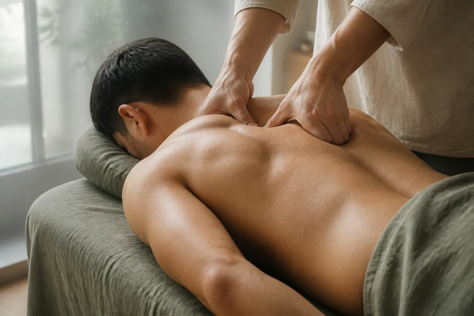 Tuina on an athletic shoulder during sports enhancement care