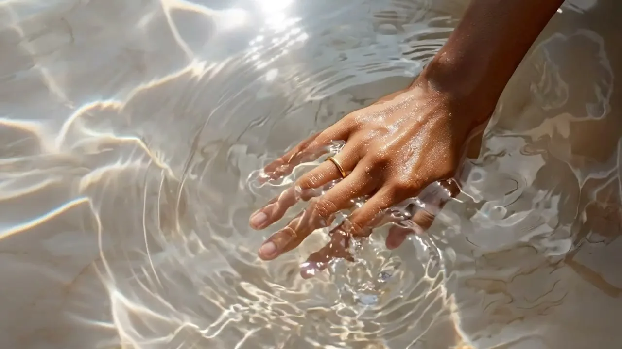 Hand resting in calm water at PULSE Signature sanctuary